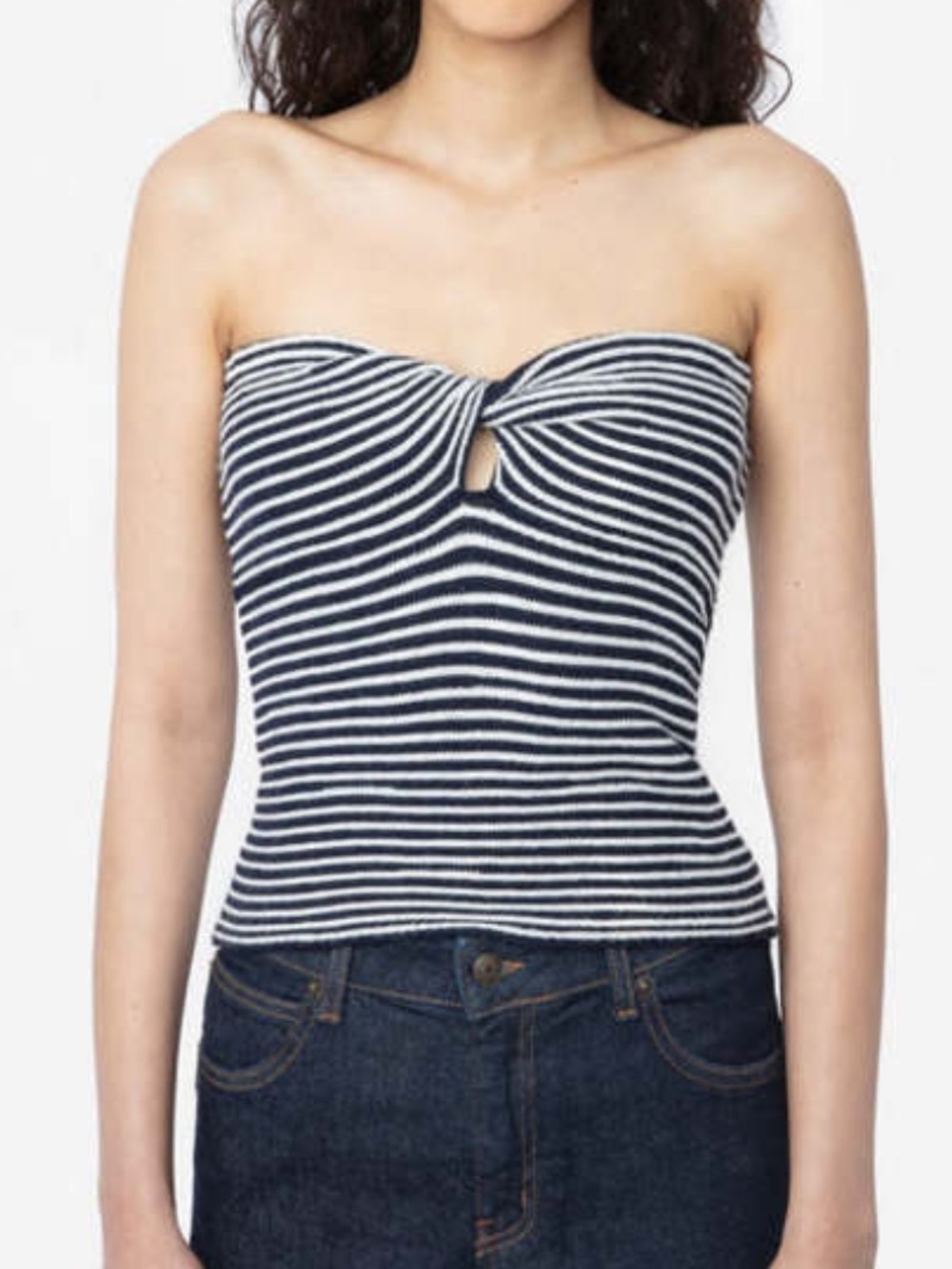 Zadig & Voltaire Twista Strapless Knit Top Twist Knot Striped Wool Large NEW
